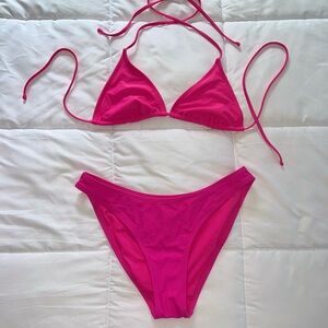 Hot Pink Triangle String Bikini Set